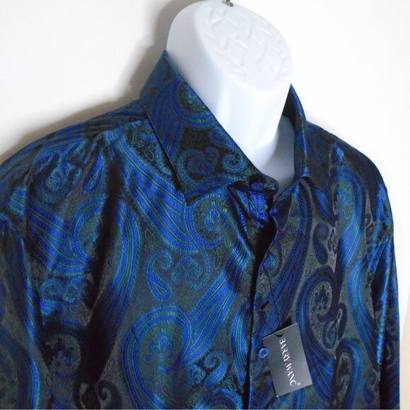 Elegant Blue Paisley Button-Down Shirt - Picture 3 of 9